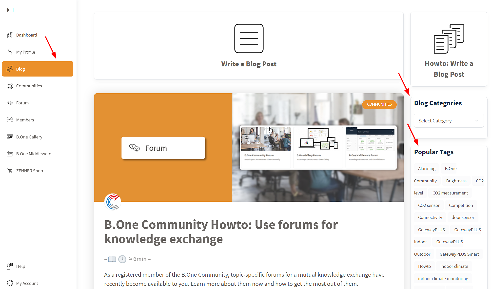 B.One Community: Blog with categories and tag cloud