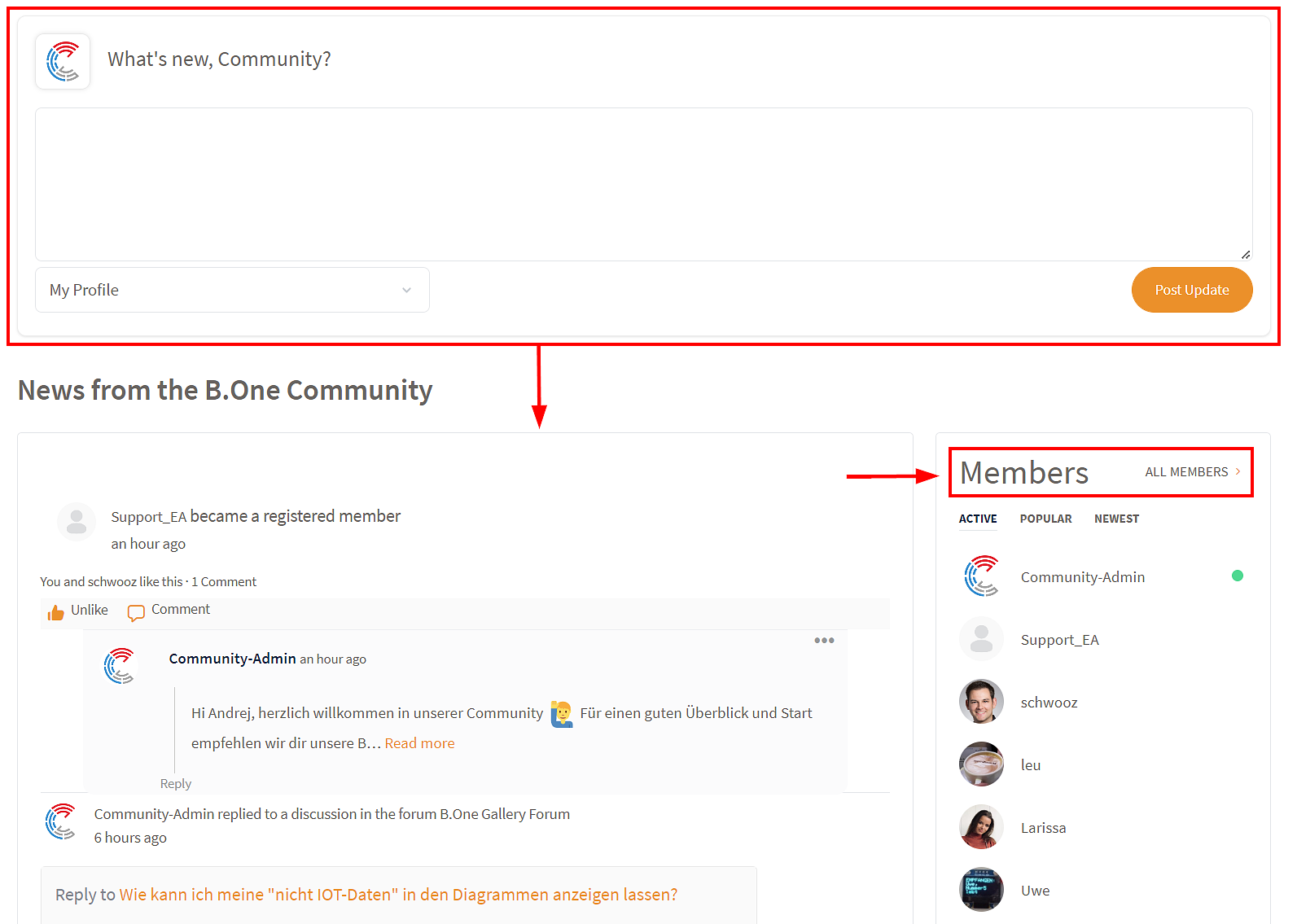 B.One Community: Activities, Updates and Members in the Dashboard