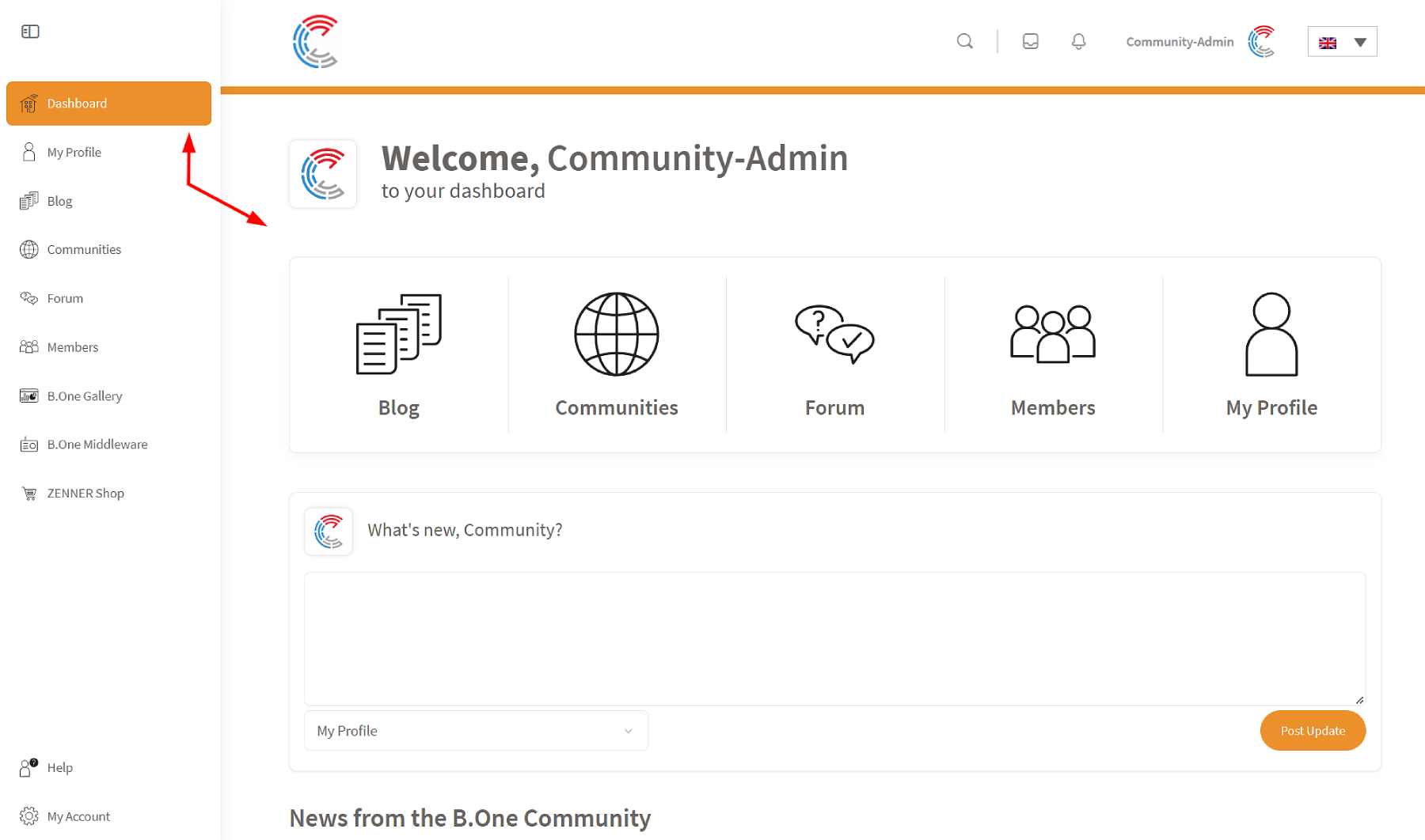 B.One Community: Personal dashboard when logged in