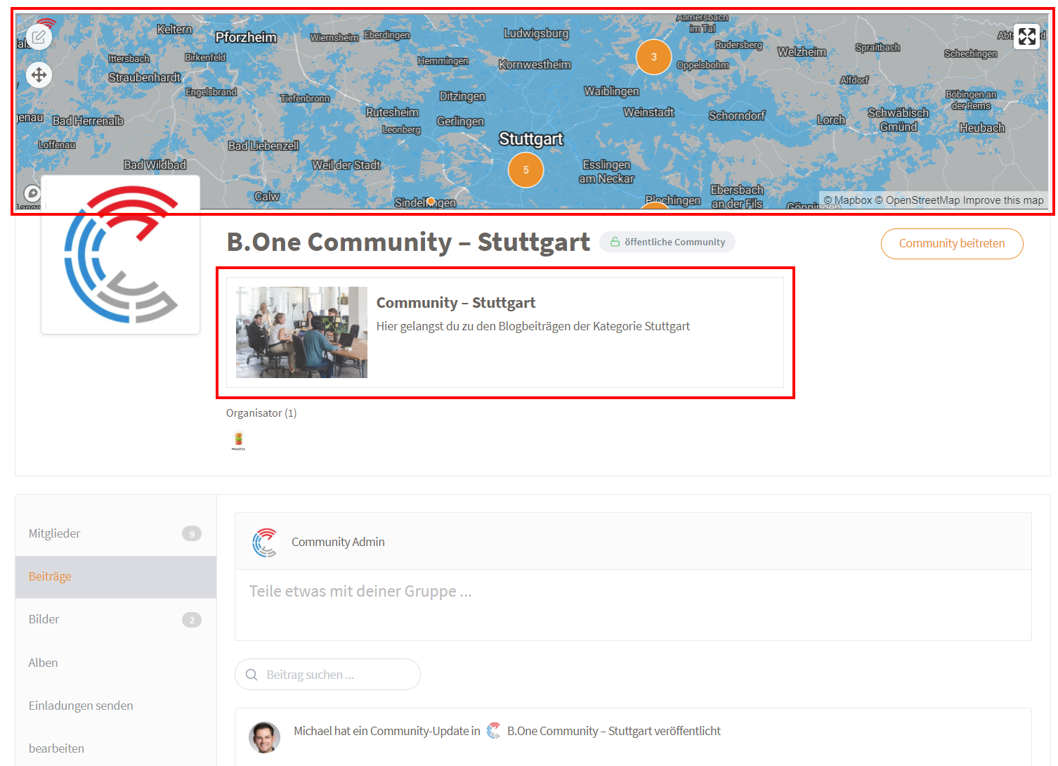 Überblick B.One Community - Grundstruktur einer Community am Beispiel Stuttgart