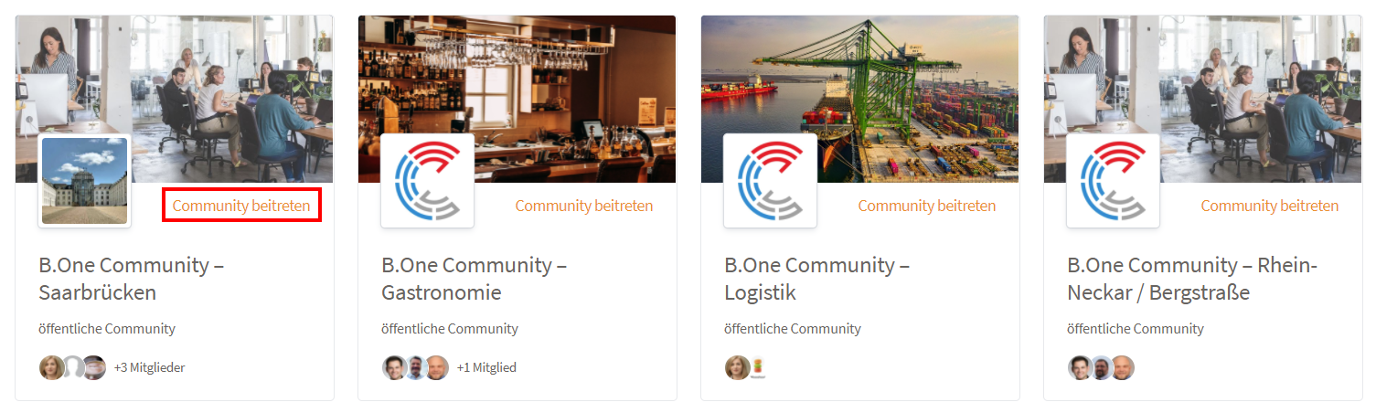 B.One Community: einer öffentlichen Community als Mitglied beitreten Einer öffentlichen B.One Community beitreten