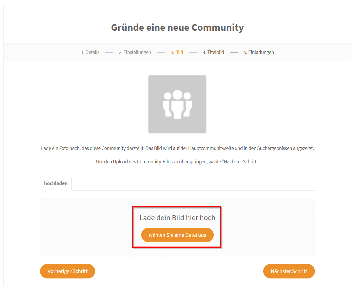 B.One Community gründen Schritt 3: Profilbild hinterlegen