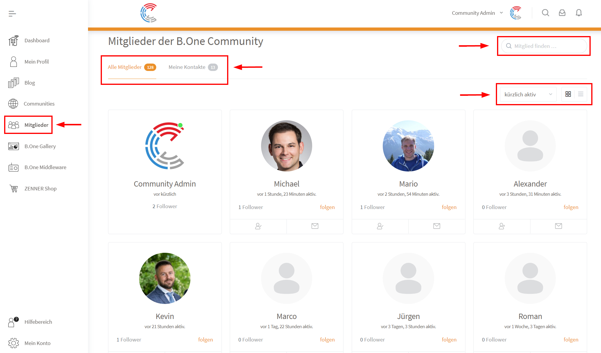 Überblick B.One Community - Alle Mitglieder