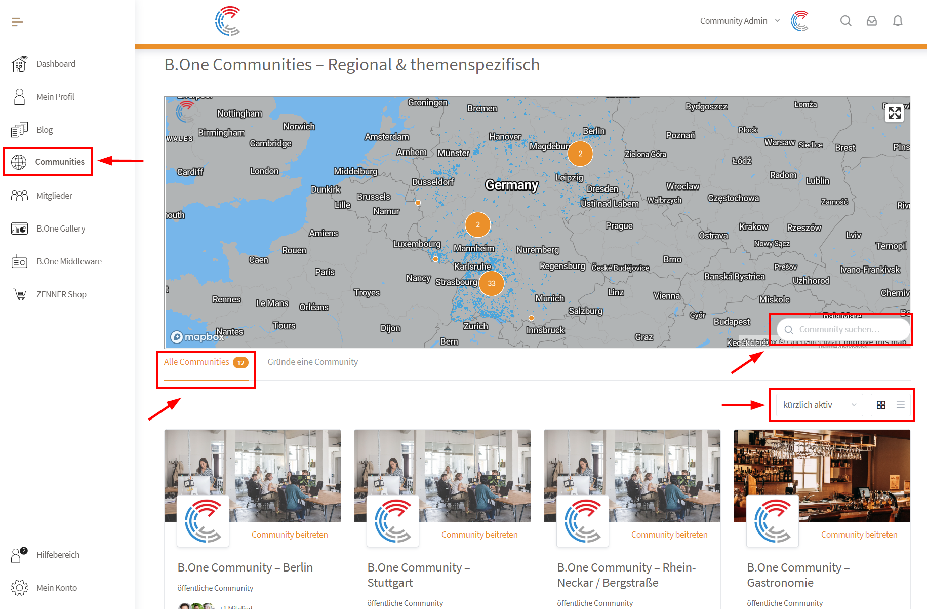 Überblick B.One Community - Regionale und themenspezifische Communities
