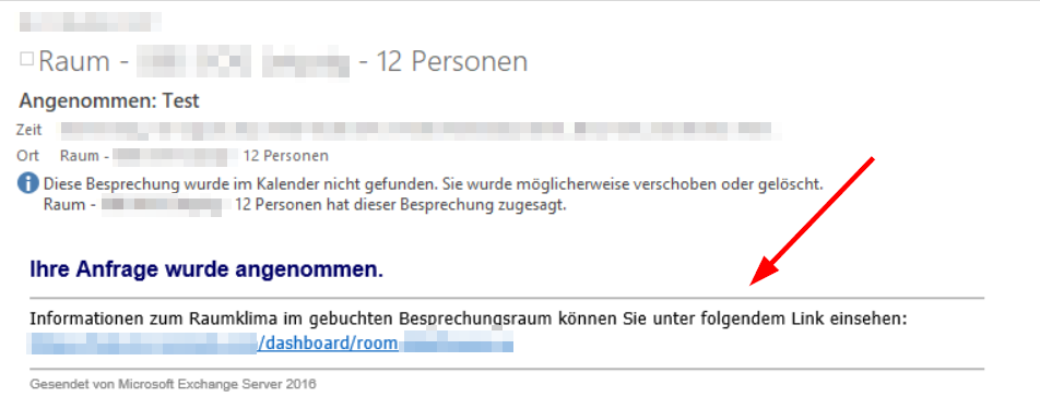 Raumdashboard-Link in Outlook-Buchungsbestätigung