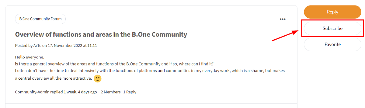 B.One Community: Subscribe to a discussion