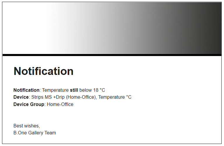 B.One Gallery: sample email notification for parameter temperature