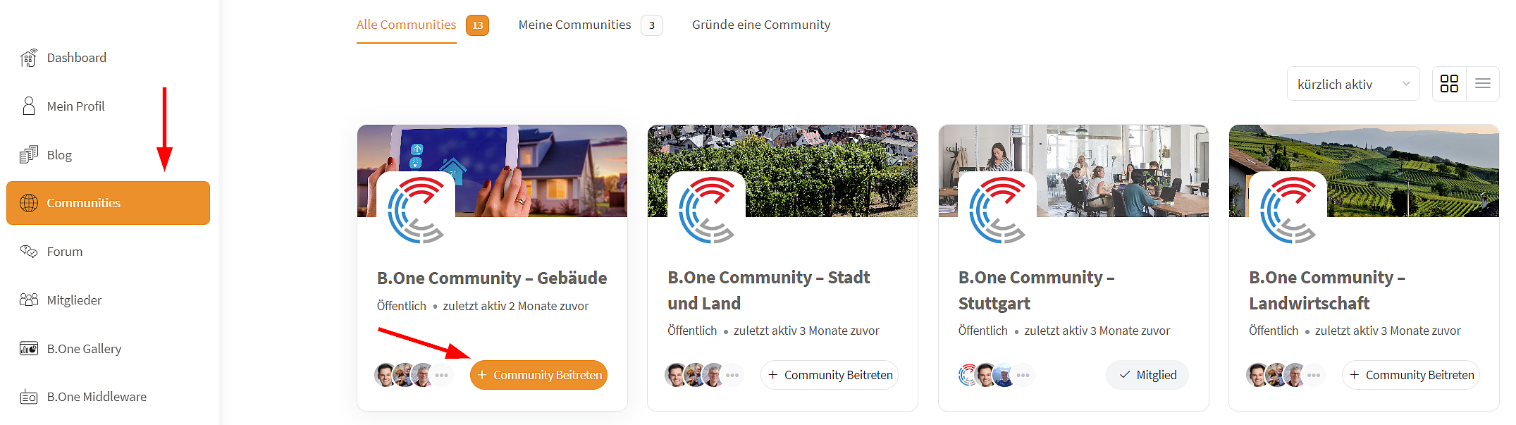 B.One Community: Communities als Mitglied beitreten