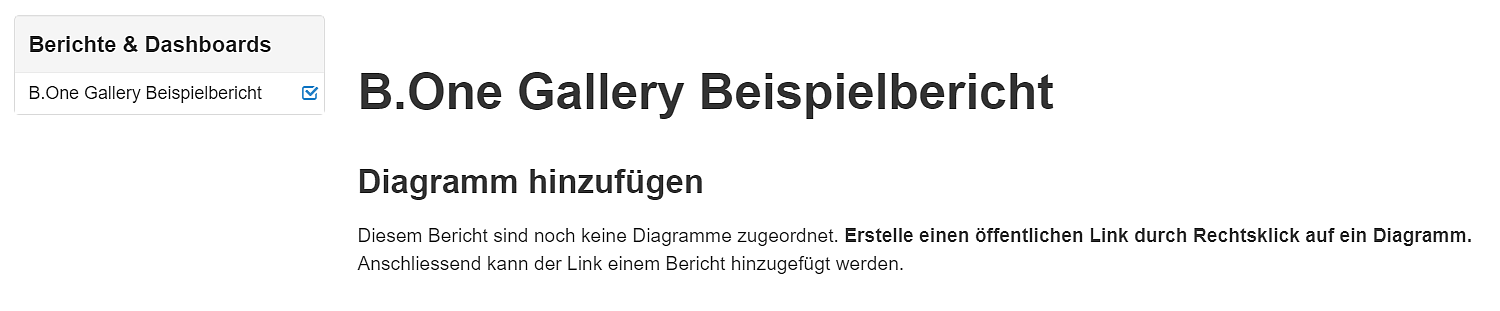B.One Gallery: Ansicht nach Erstellen eines neuen (leeren) Berichts